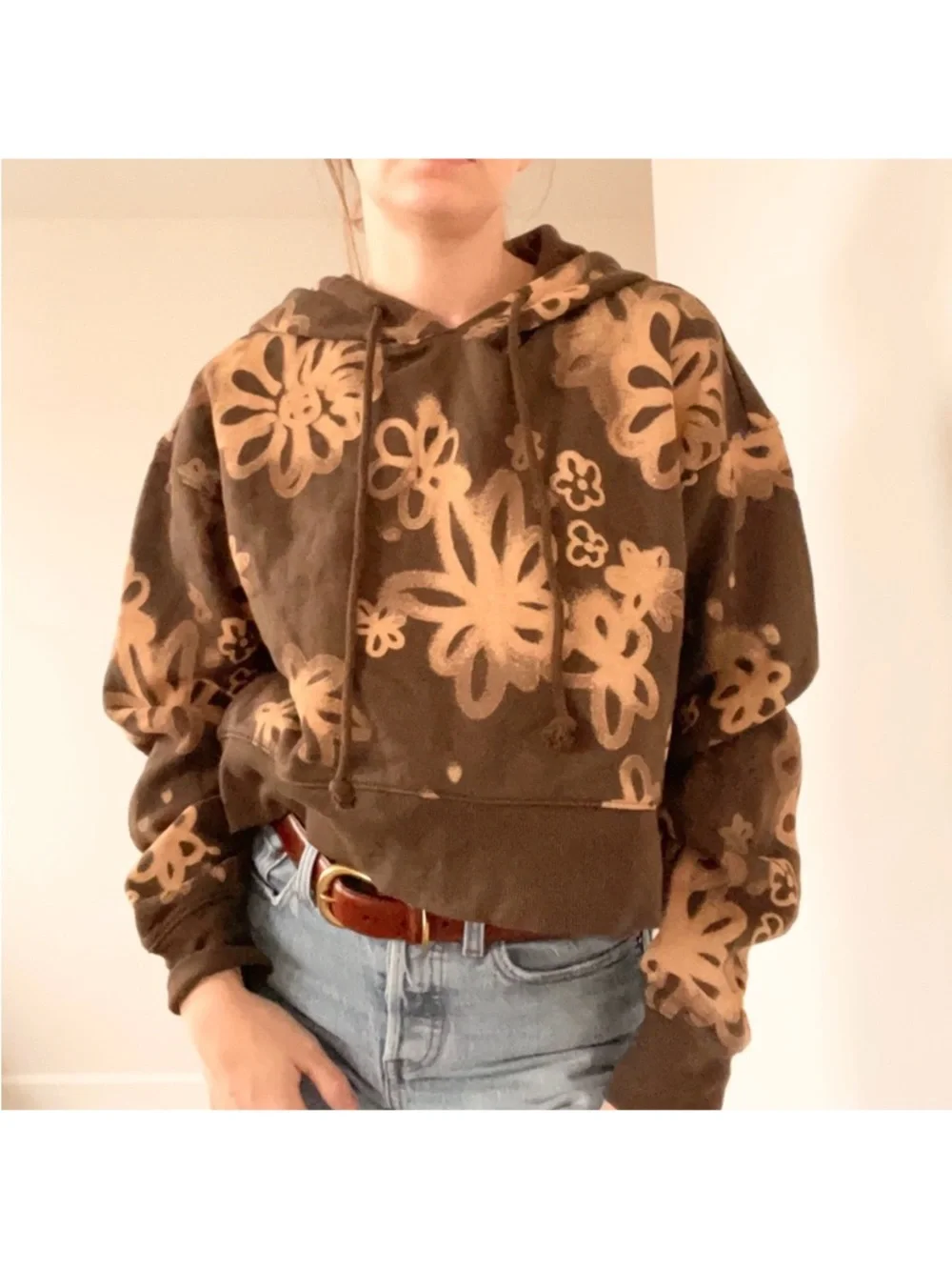 Wild Fable Brown Floral Cropped Hoodie - Picture 3 of 4